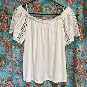 Lily Pulitzer EUC Fayette Off the shoulder white cotton crochet top SIZE Large